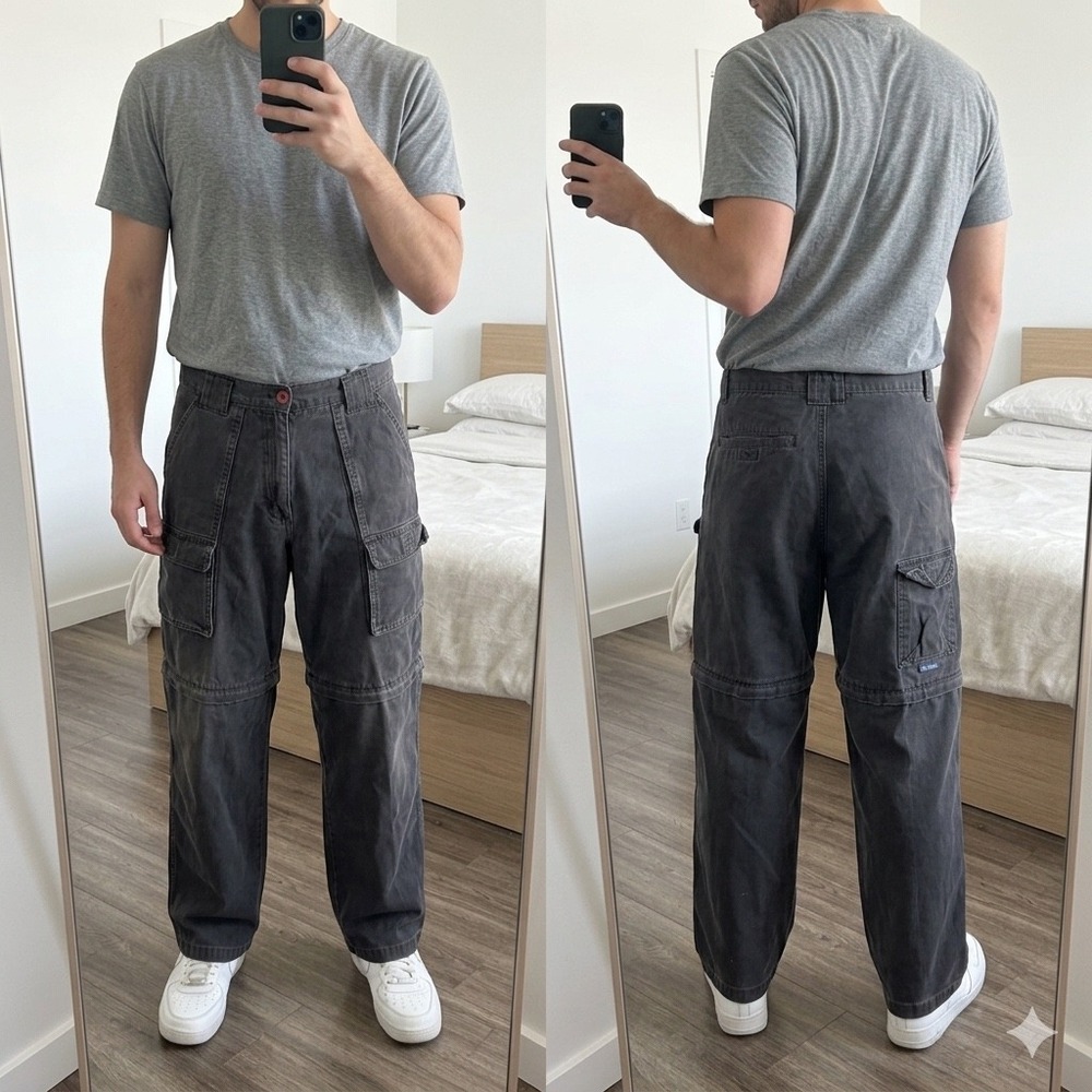 Vintage Bullhead Mens 33 Convertible Cargo Pants‎ Faded Black Y2K Skate Gorpcore
